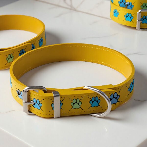 Yellow Collar - Blue Paws Print