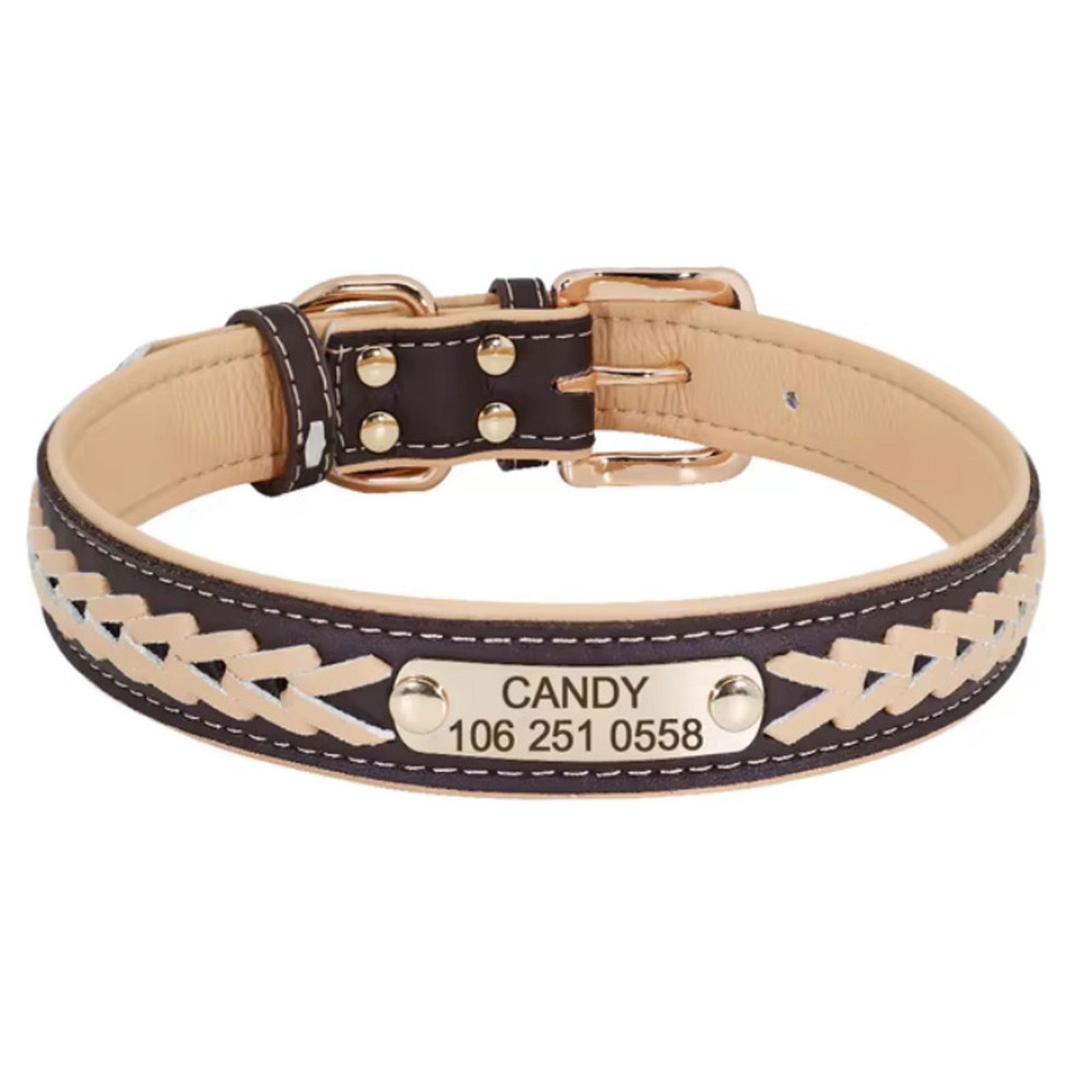 Beige braided leather collar