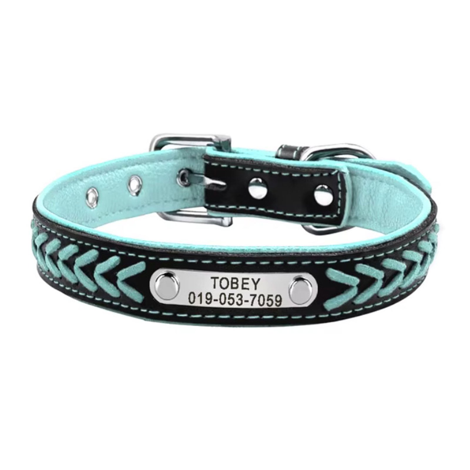 Blue and black braided leather collar
