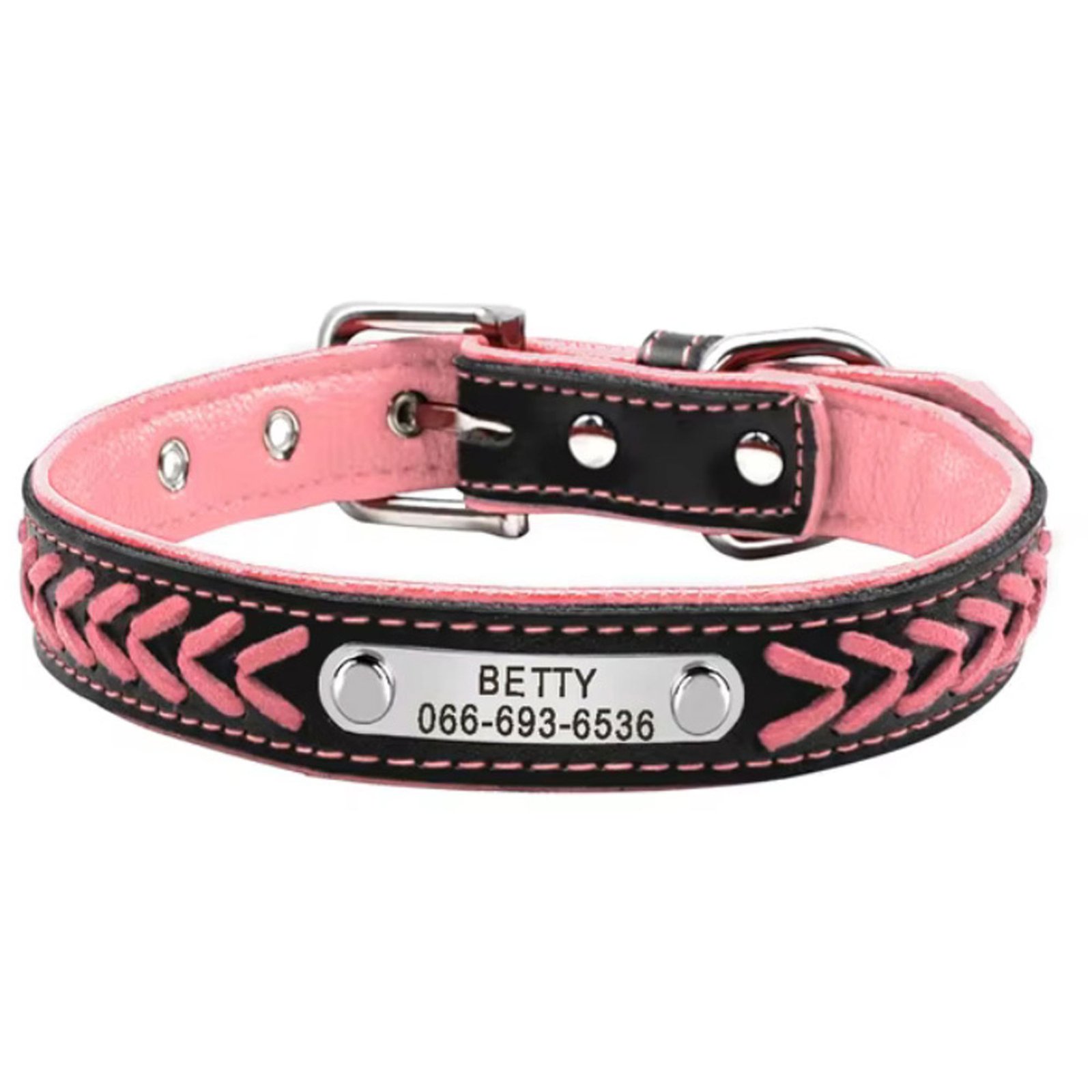 Pink braided leather collar
