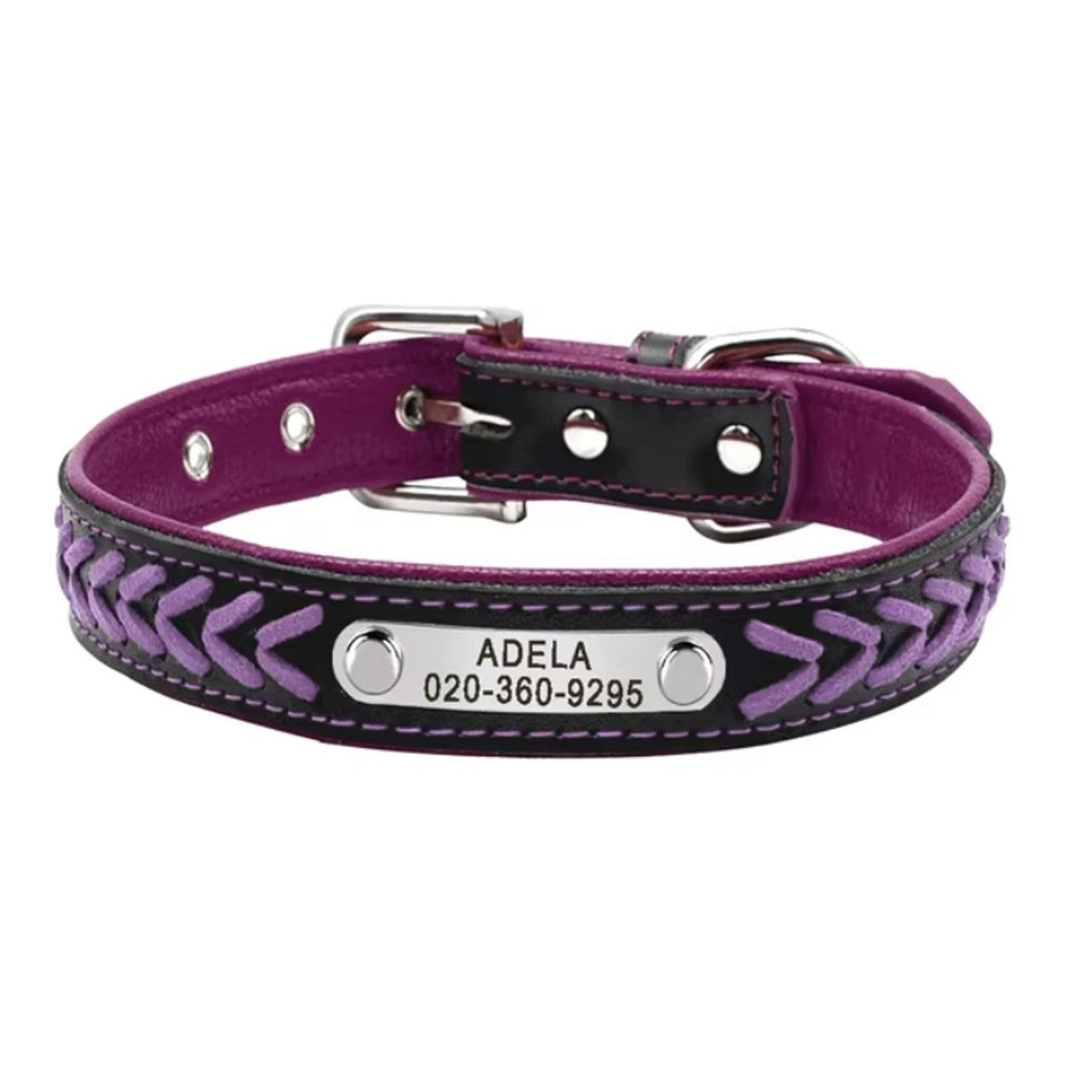 Purple and black braided leather collar