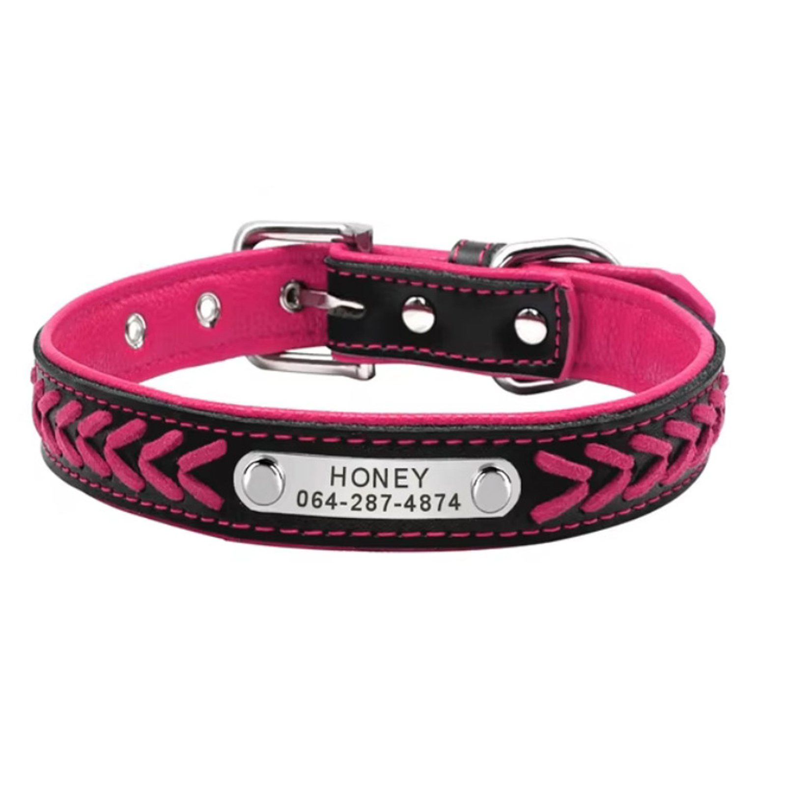 Rose and black braided leather collar