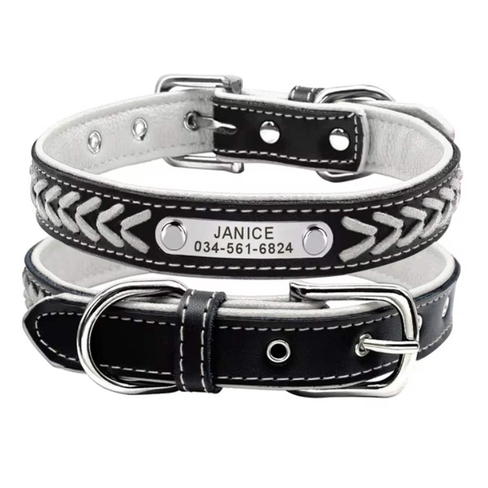 White and black braided leather collar