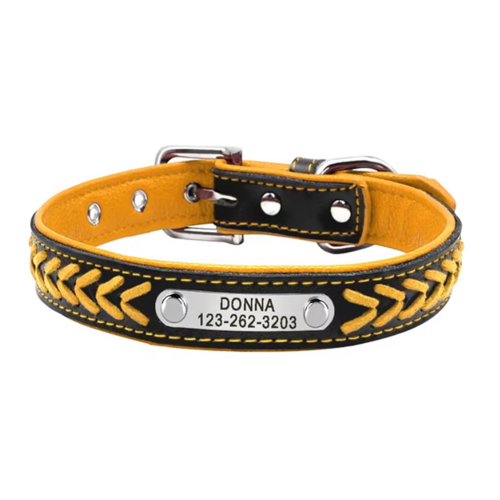 Yellow and black braided leather collar