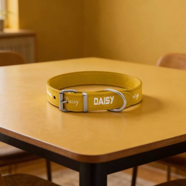 Yellow-named-collar-on-a-table