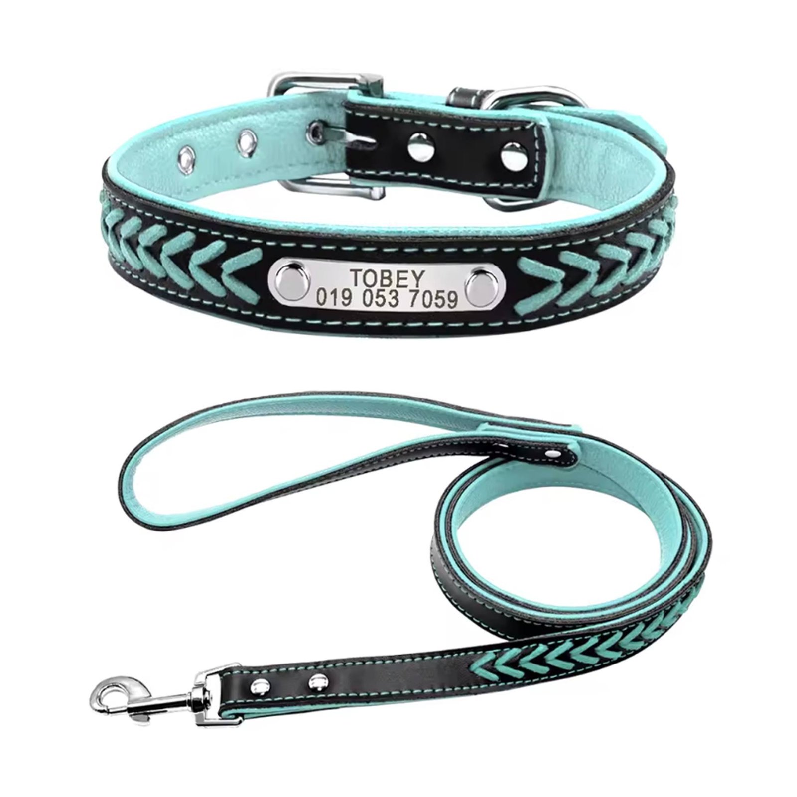 Blue braided collar and leash set