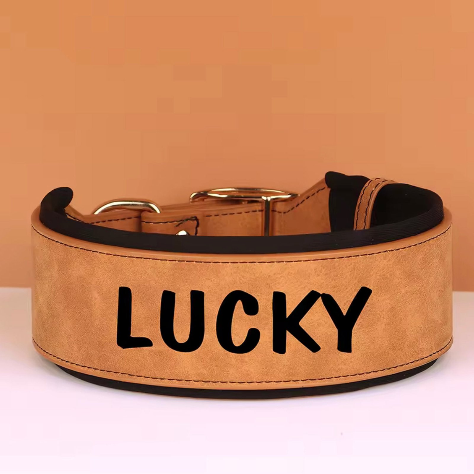 Wide Leather Dog Collar – Custom Name Tag, Soft Faux Leather - Image 2