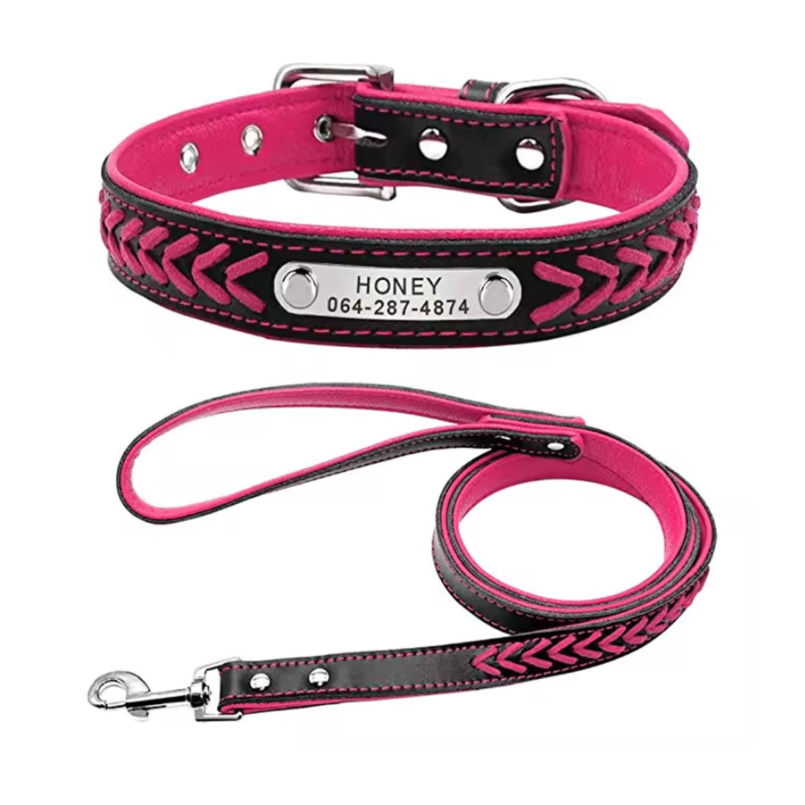 Hot pink braided collar and leash set