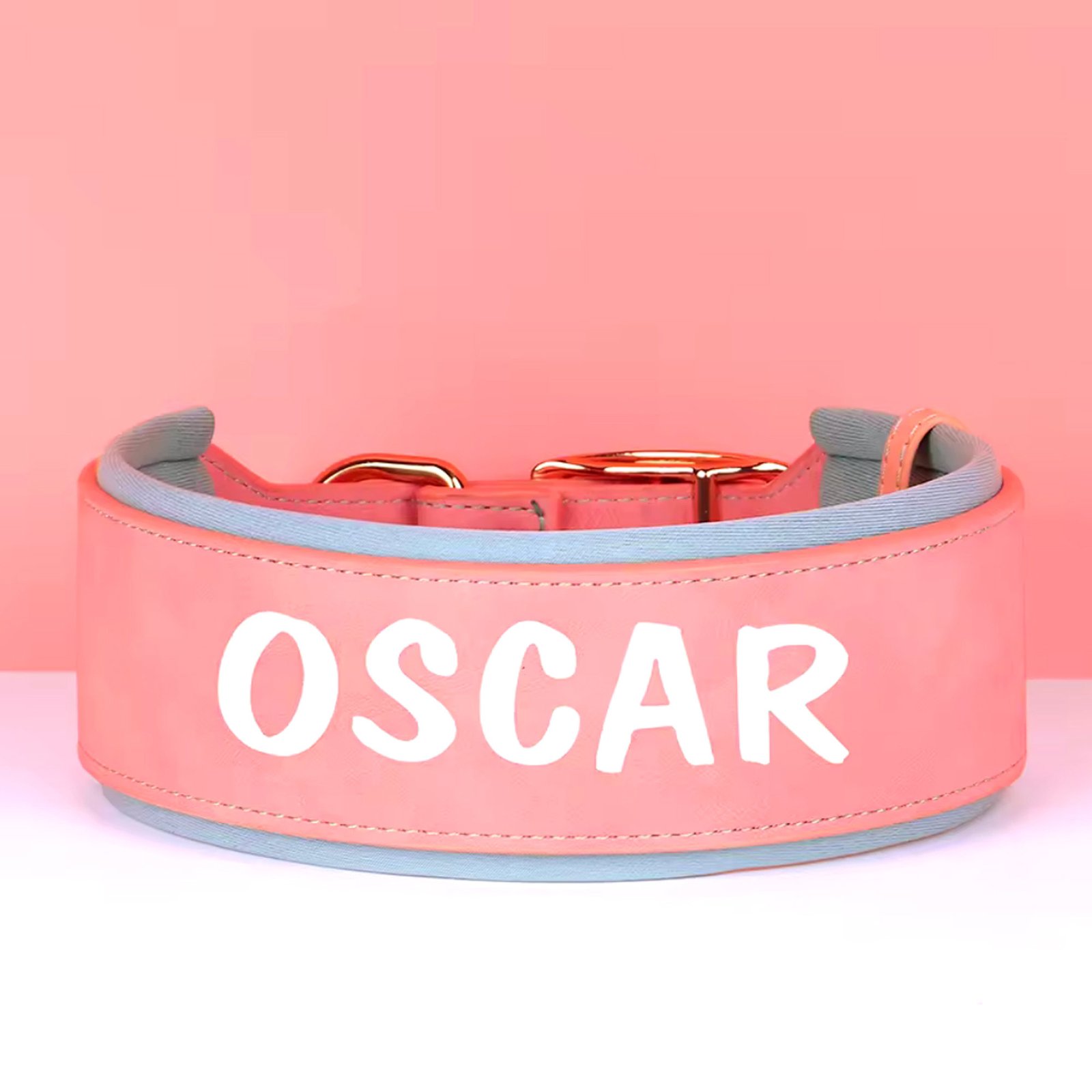 Wide Leather Dog Collar – Custom Name Tag, Soft Faux Leather - Image 4