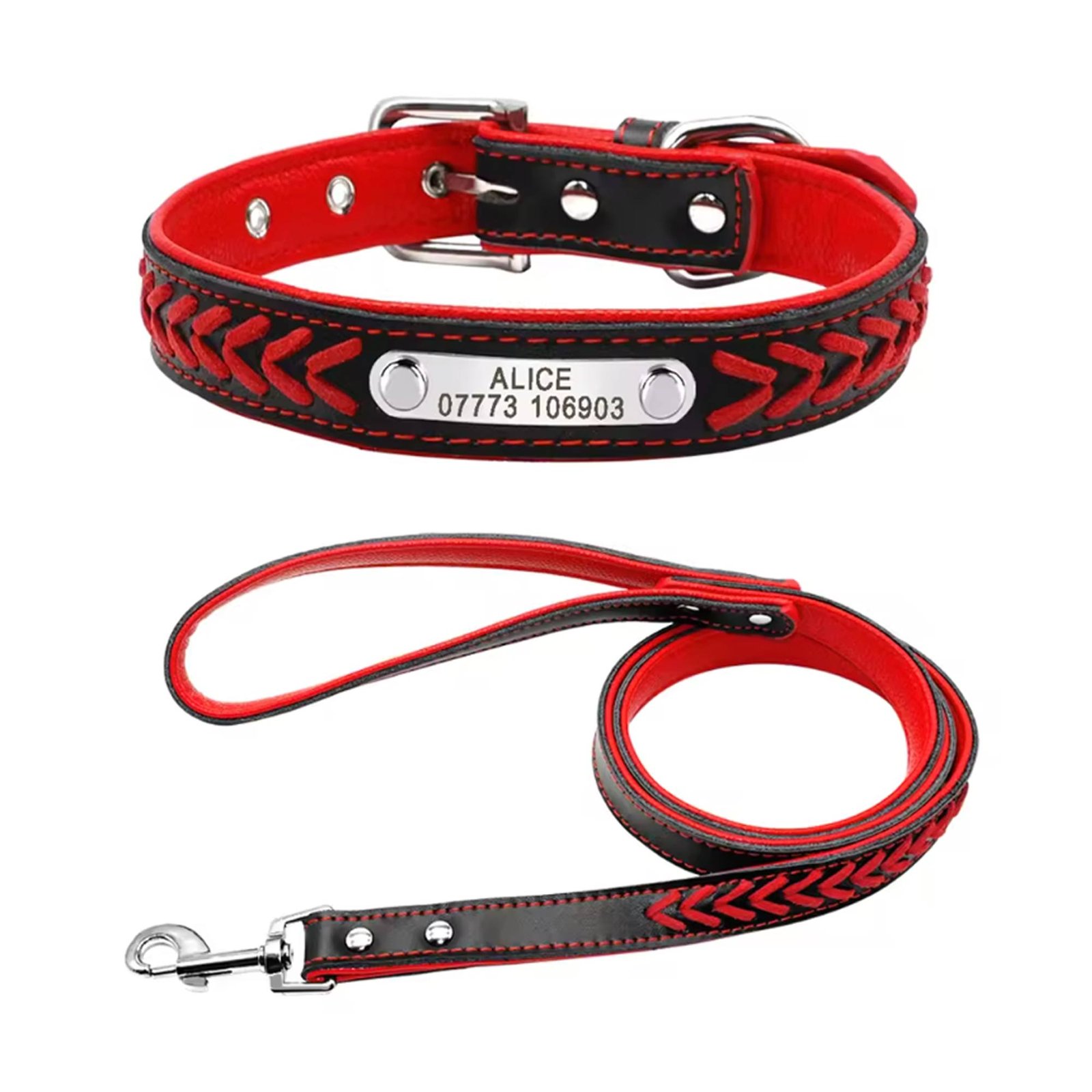 Red braided collar and leash-set