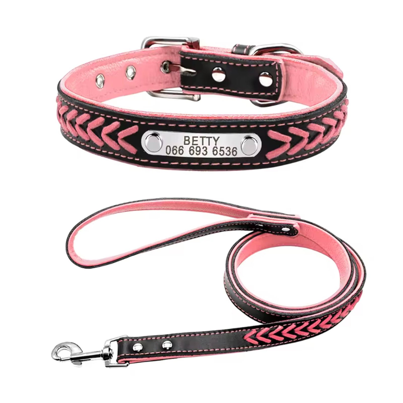 Pink braided collar and leash set