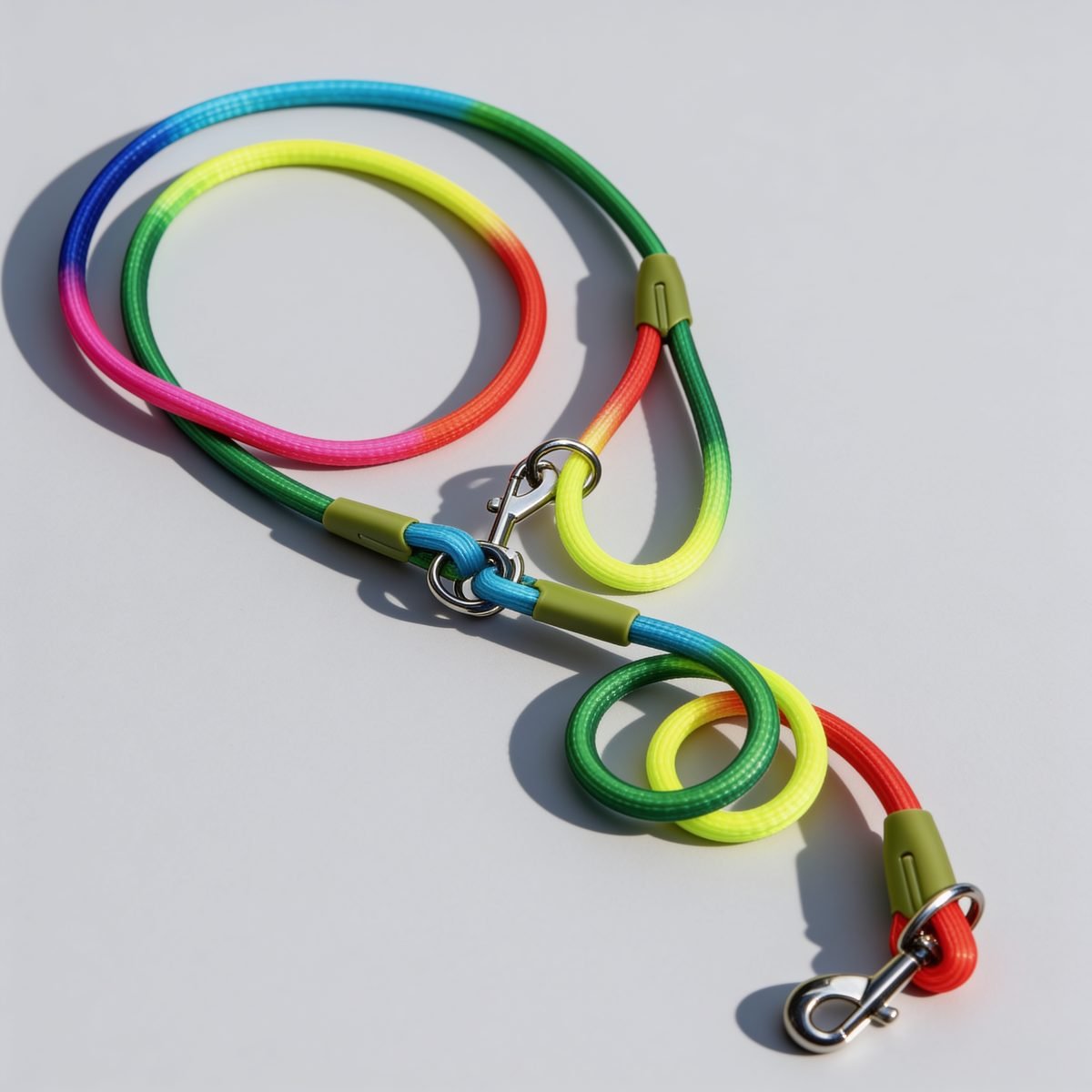 The hands-free lead comes in black, grey, blue, orange and a colourful rainbow rope The hands-free lead comes in black, grey, blue, orange and a colourful rainbow rope