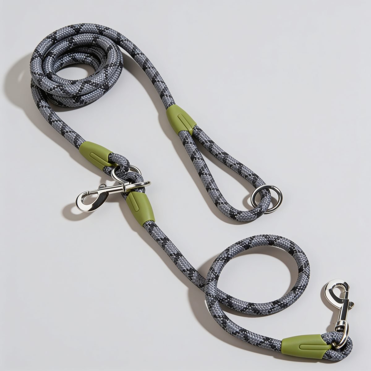 Hands free dog lead in grey reflective nylon rope