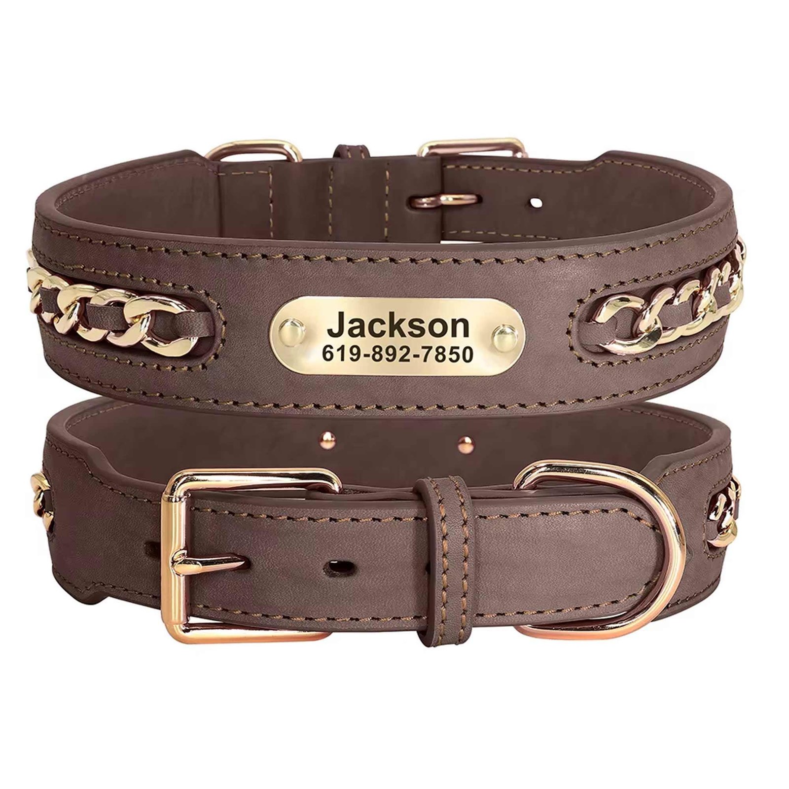 Personalised Genuine Leather Dog Collar – Chain Design – photo 3