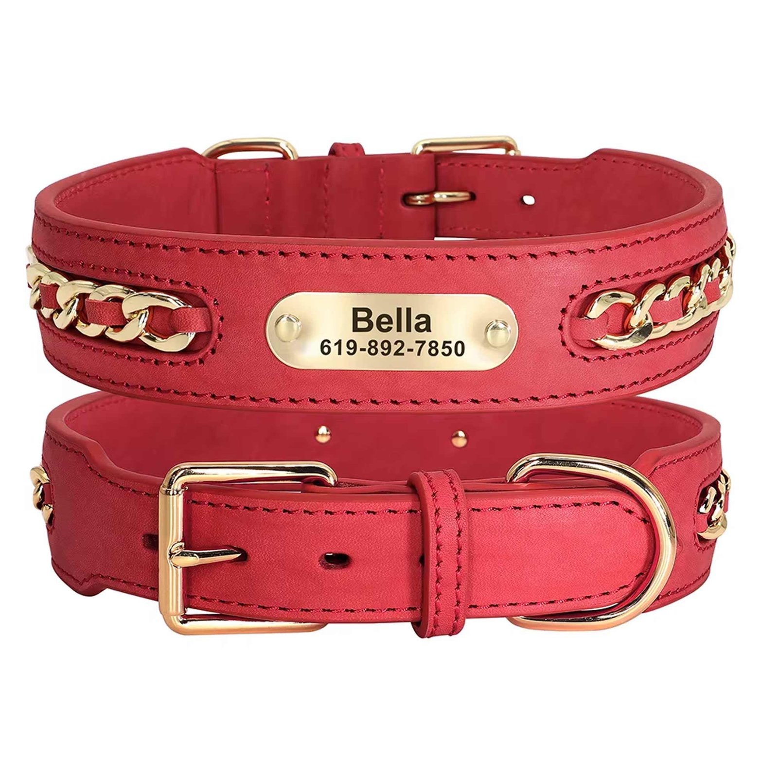 Personalised Genuine Leather Dog Collar – Chain Design – photo 4