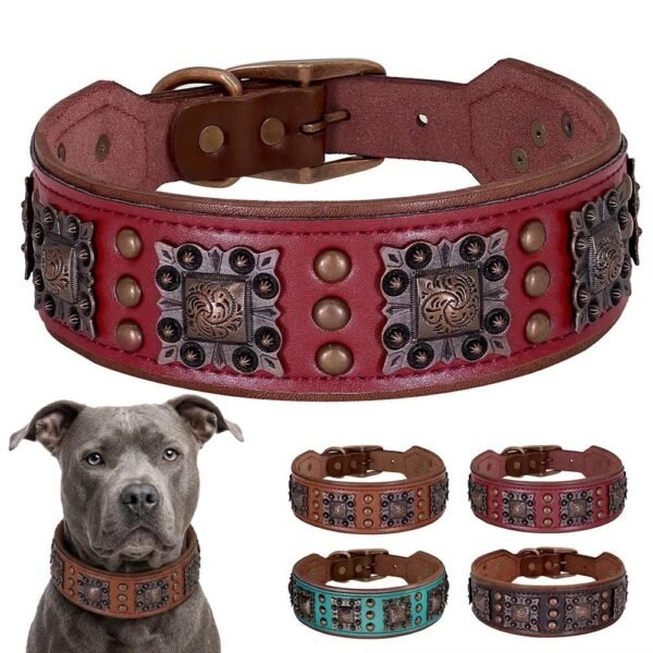 2 Inch Aztec Genuine Leather Dog Collar – Large Dogs
