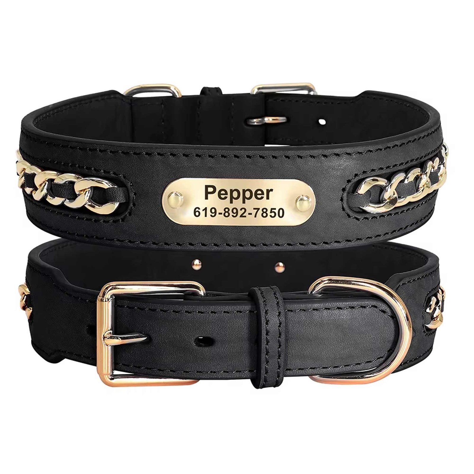 Personalised Genuine Leather Dog Collar – Chain Design – photo 2