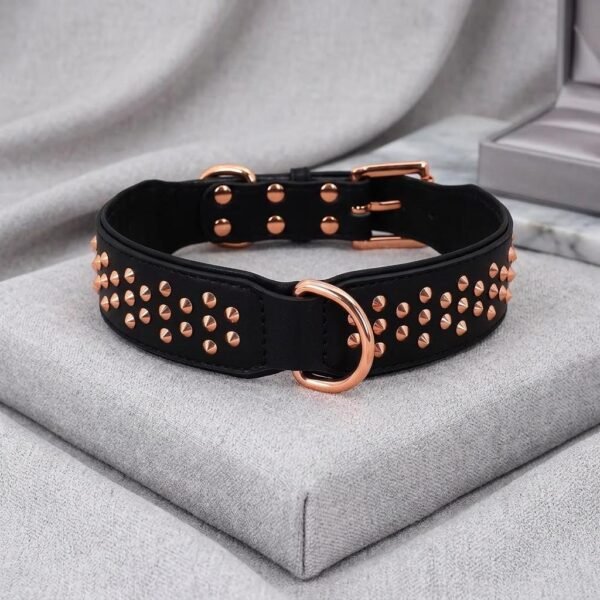 Round Studded Genuine Leather Dog Collar – Large Dogs