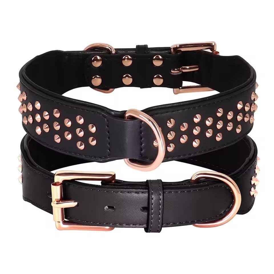 Round Studded Genuine Leather Dog Collar – Large Dogs – photo 2