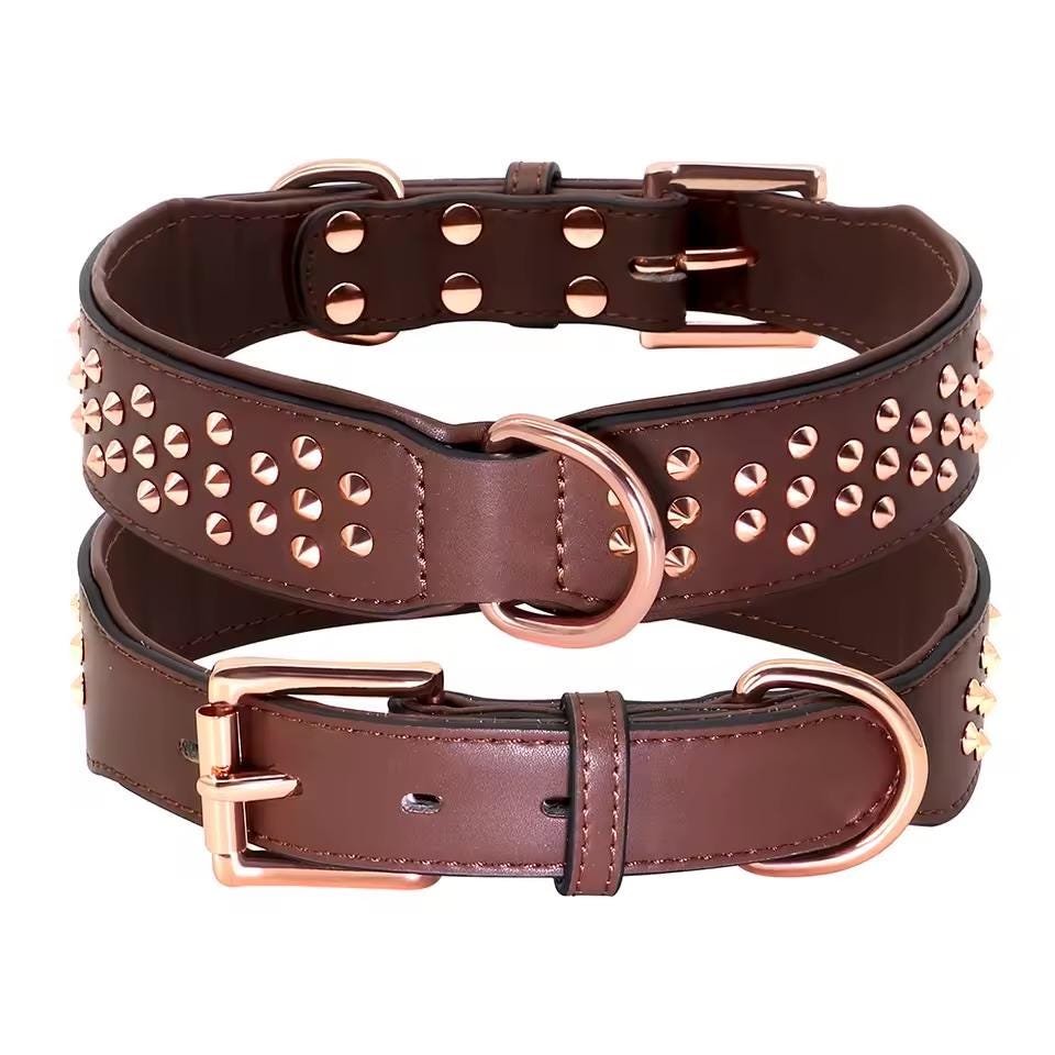 Round Studded Genuine Leather Dog Collar – Large Dogs – photo 4