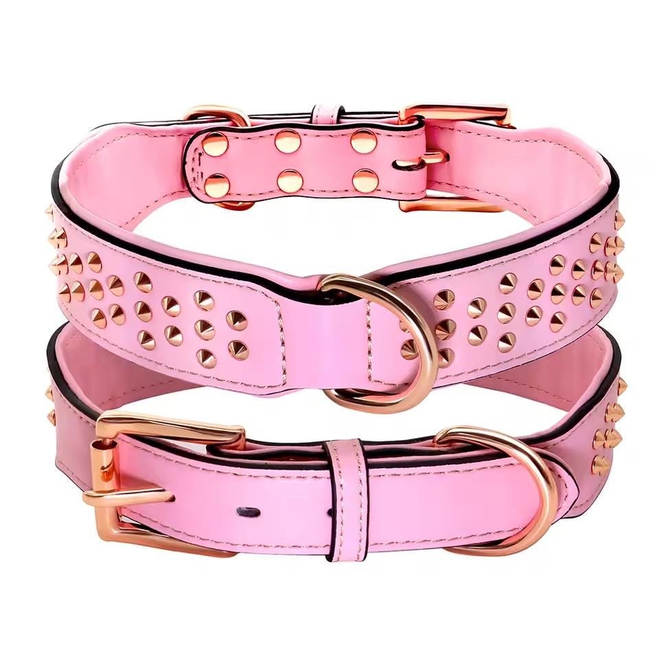 Round Studded Genuine Leather Dog Collar – Large Dogs – photo 3