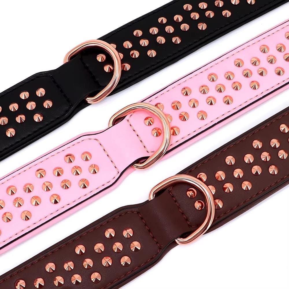Round Studded Genuine Leather Dog Collar – Large Dogs – photo 6
