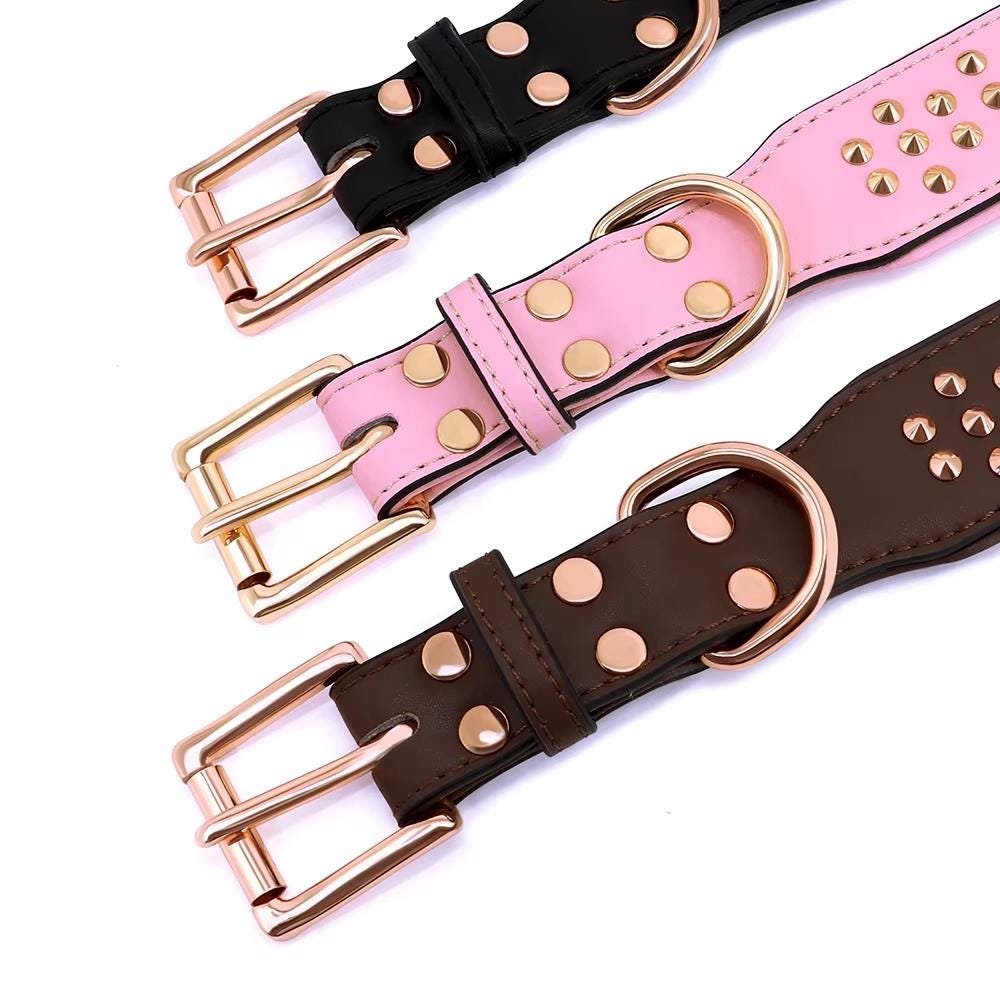 Round Studded Genuine Leather Dog Collar – Large Dogs – photo 5