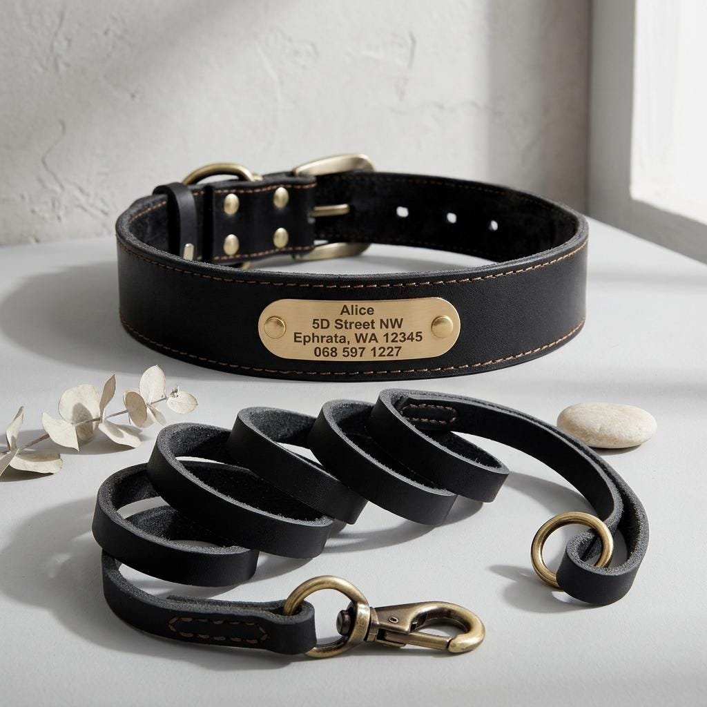 Personalised Real Leather Dog Collar & Lead Set – photo 3
