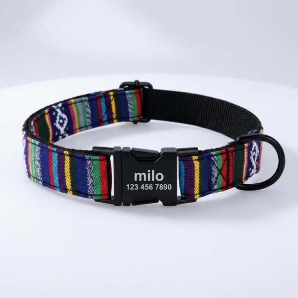 Personalised Stripy Nylon Dog Collar with Name Plate