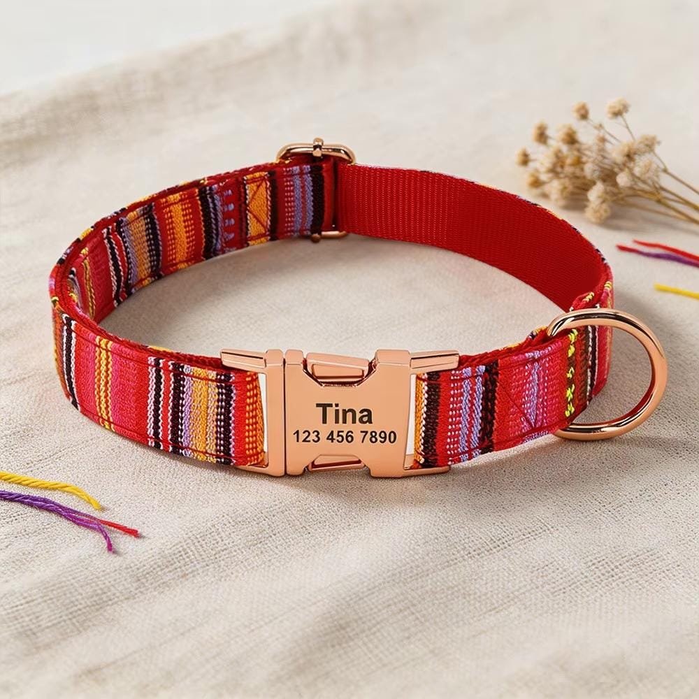Personalised Stripy Nylon Dog Collar with Name Plate – photo 2