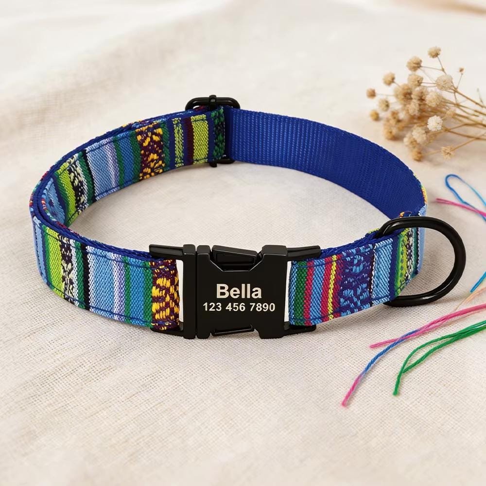 Personalised Stripy Nylon Dog Collar with Name Plate – photo 5