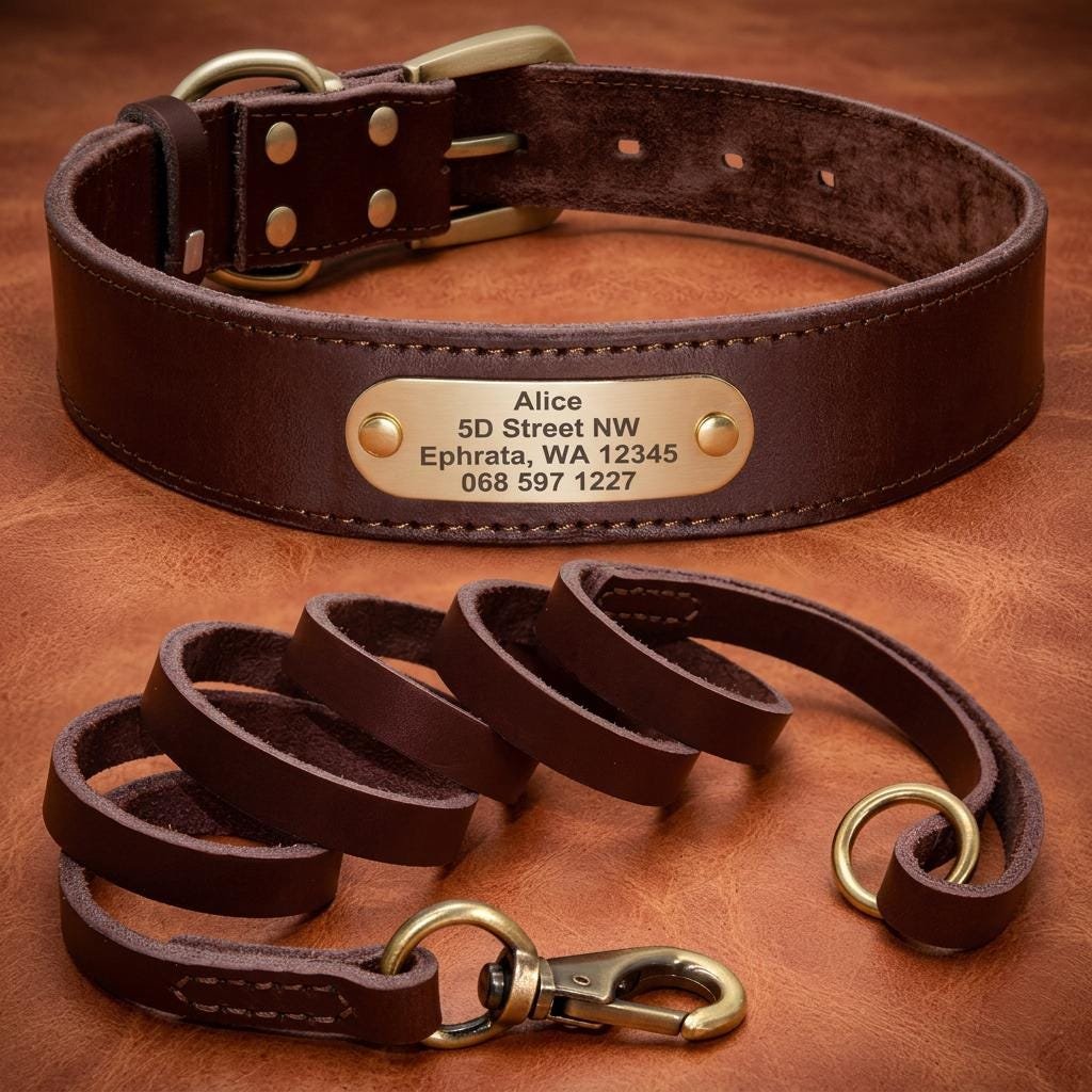 Personalised Real Leather Dog Collar & Lead Set – photo 5