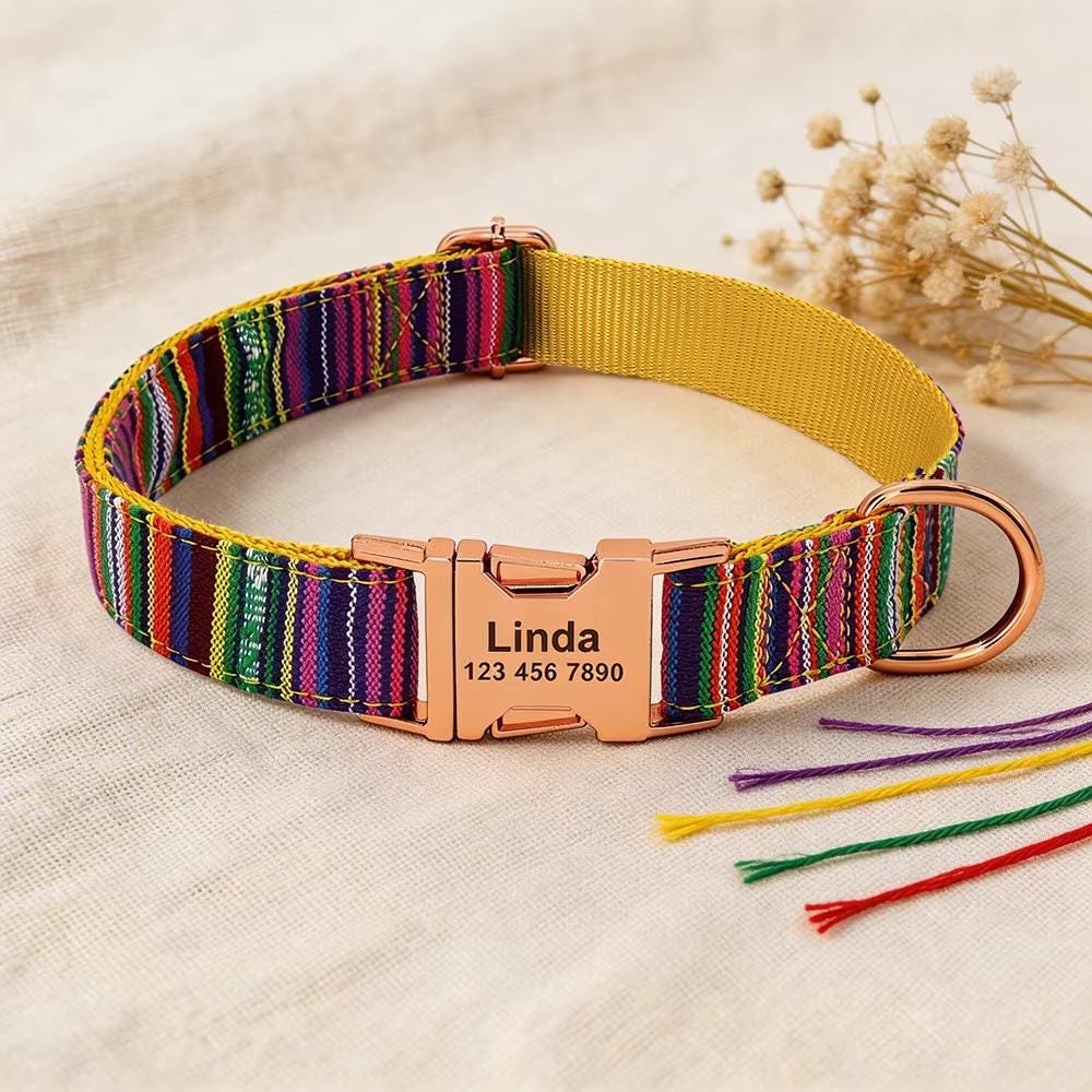 Personalised Stripy Nylon Dog Collar with Name Plate – photo 4