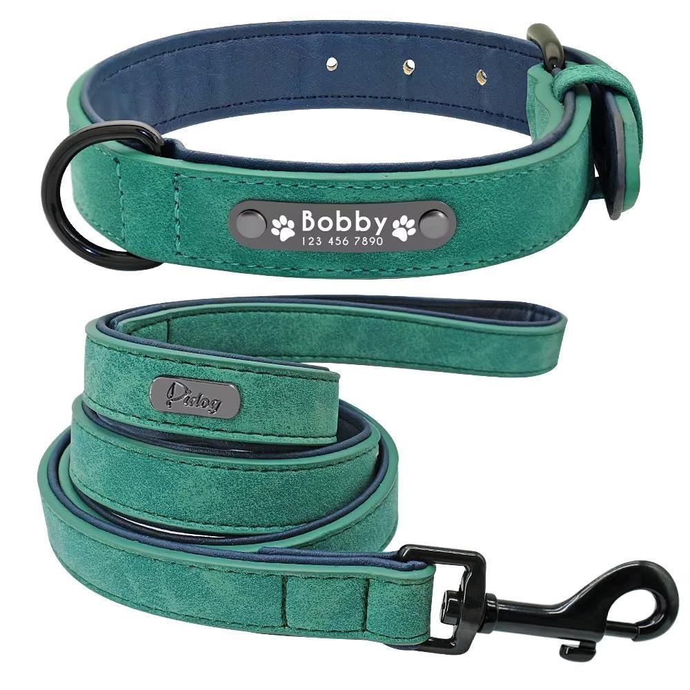 Personalised Padded Leather Dog Collar & Lead Set – photo 5