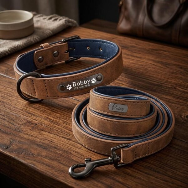 Personalised Padded Leather Dog Collar & Lead Set