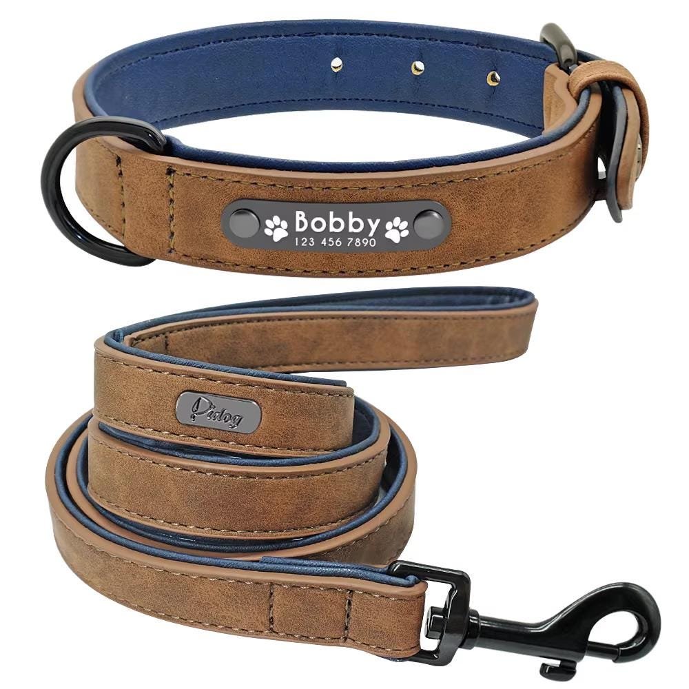 Personalised Padded Leather Dog Collar & Lead Set – photo 4