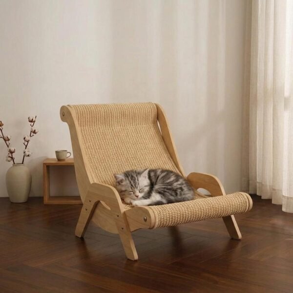 Wooden Cat Lounge Chair with Sisal Scratching Post
