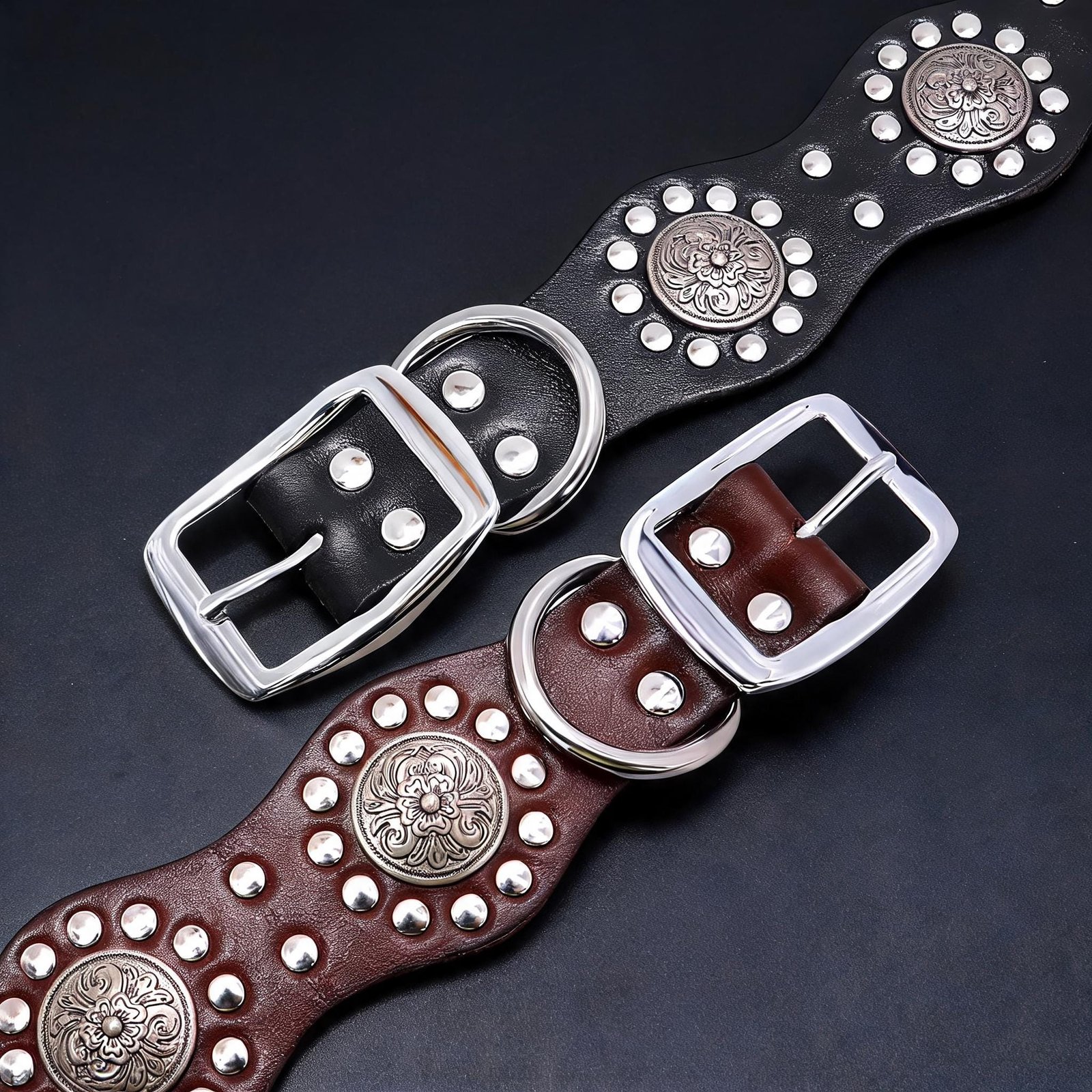Retro Jewelled Genuine Leather Dog Collar – Large Dogs – photo 4