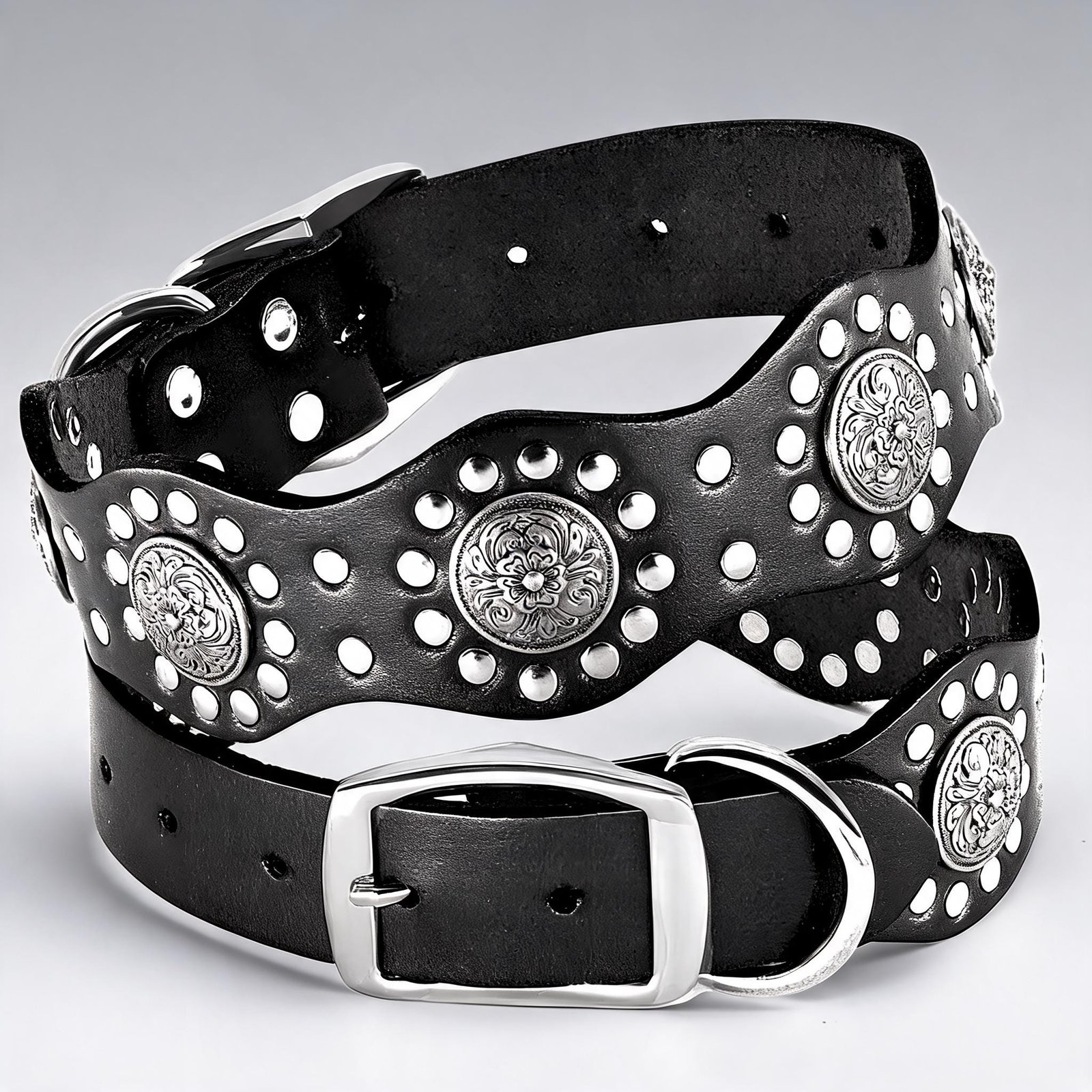 Retro Jewelled Genuine Leather Dog Collar – Large Dogs – photo 2