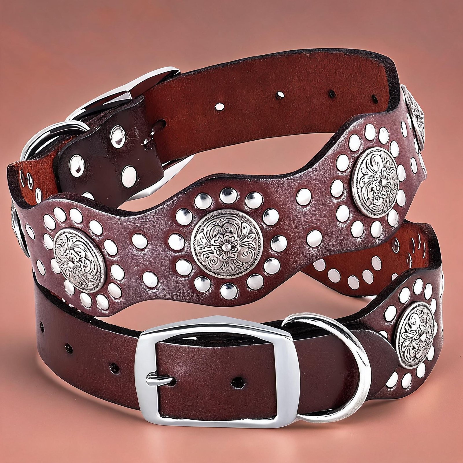 Retro Jewelled Genuine Leather Dog Collar – Large Dogs – photo 3