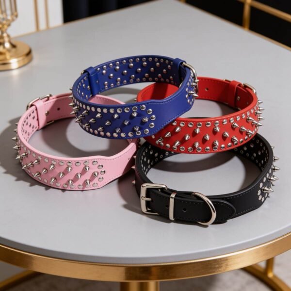 Spiked dog collars for large dogs in black, red, pink and purple